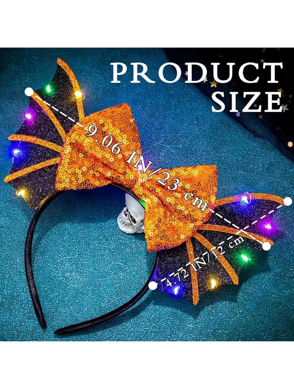 LED Halloween Hair bands Sequin Bow Headband Glow Orange - Picture 6 of 7
